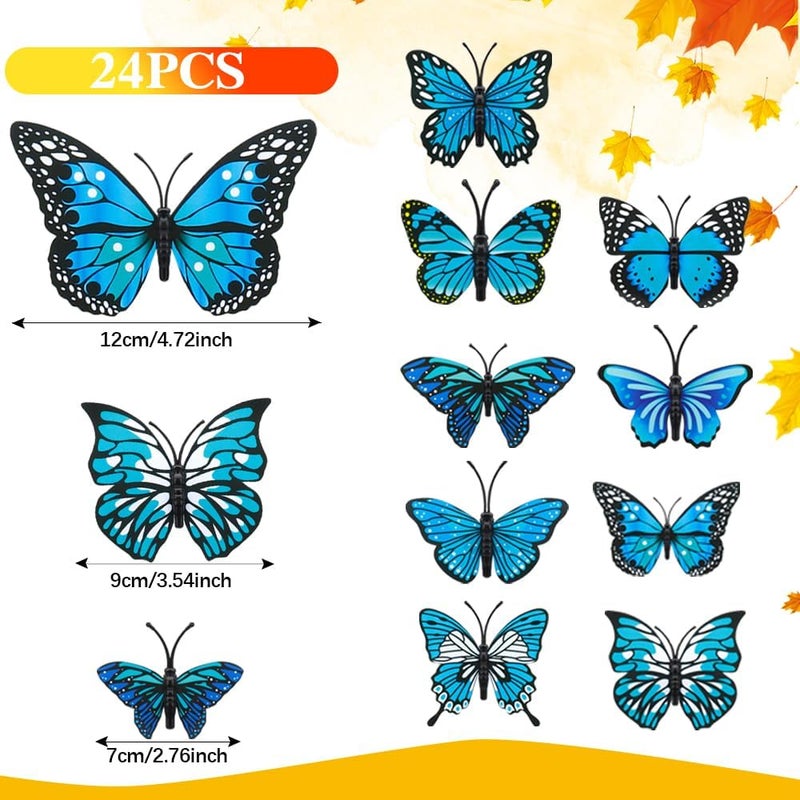 Liwidon Monarch Butterfly Decorations, 24 PCS Monarch Butterfly Wall Decor 3D Blue Fake Butterflies for Crafts Day of The Dead Halloween Party Supplies Autumn Wedding Home Wall Table Bedroom Decorations - Image 3